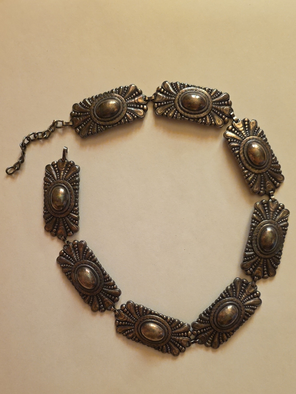 Escada Silver-Tone Ornate Concho Link Oval Belt